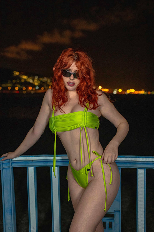 Bikini Bottom V Shape Strips - Tropical Green