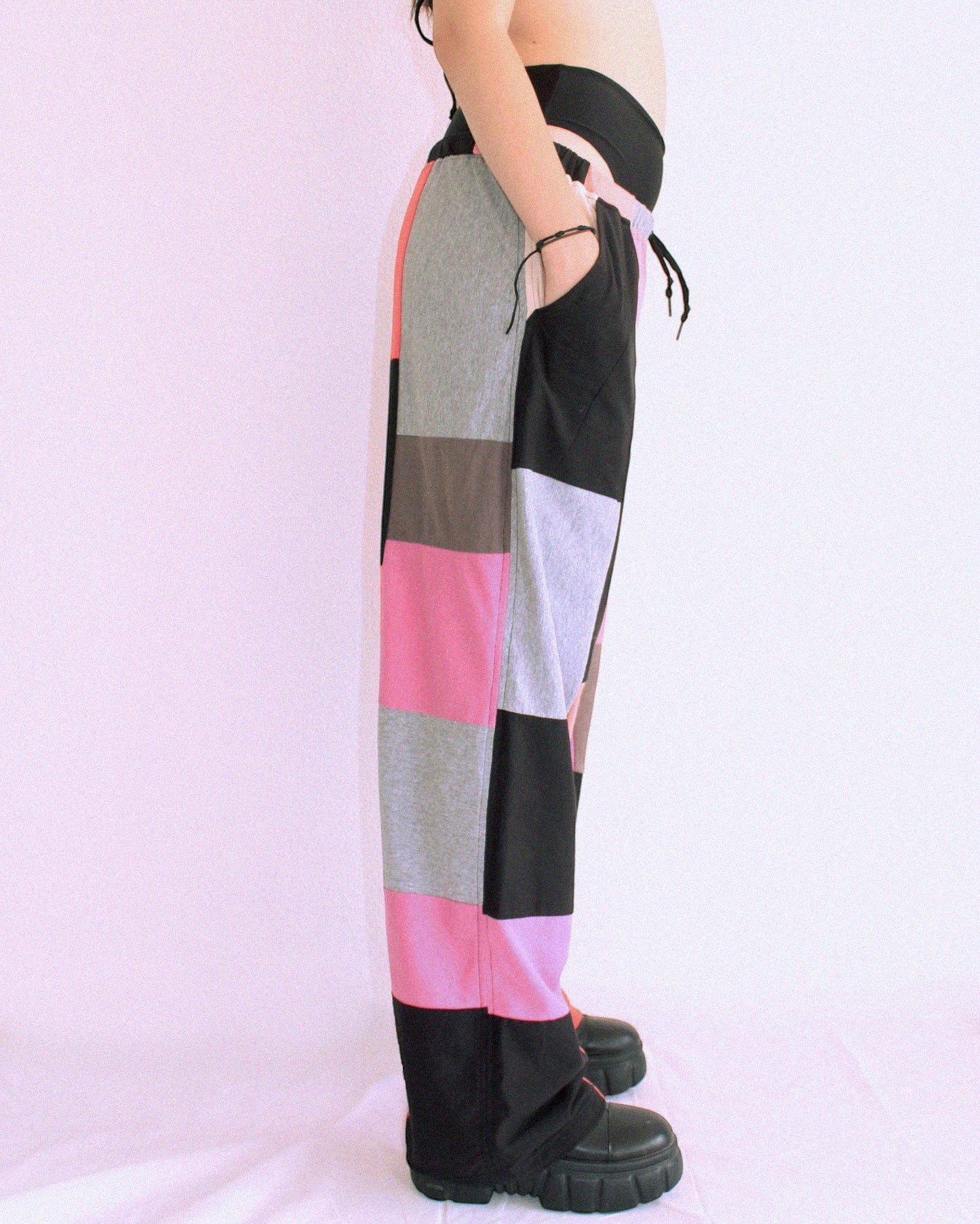 Patchwork Pants - Pink and Black