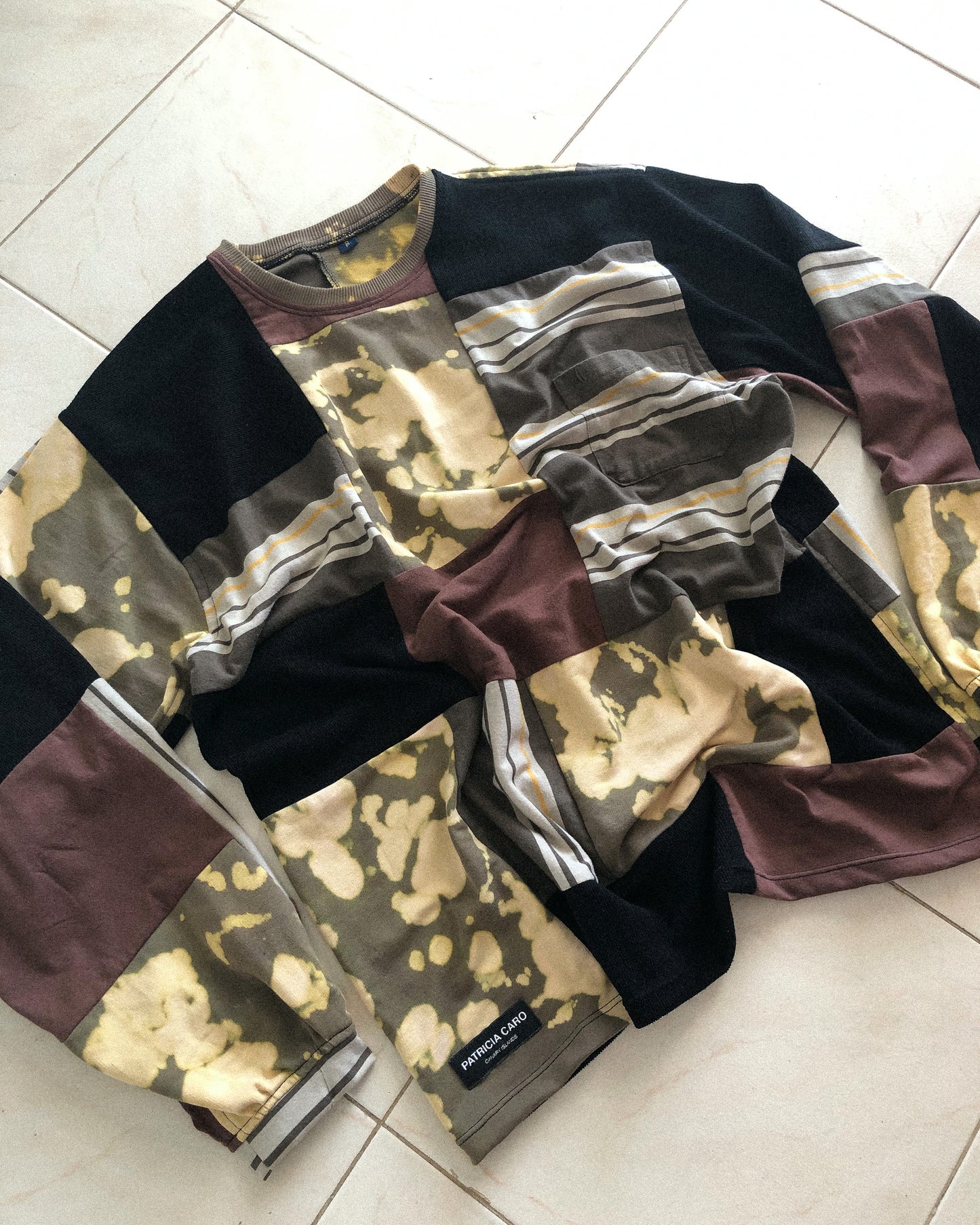 Green Patchwork Long Sleeve T-shirt